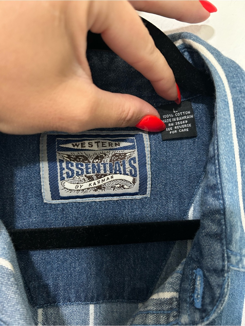 Vintage Western Essentials Denim Stripe Button Up Shirt Blue White Size Large - Picture 3 of 6
